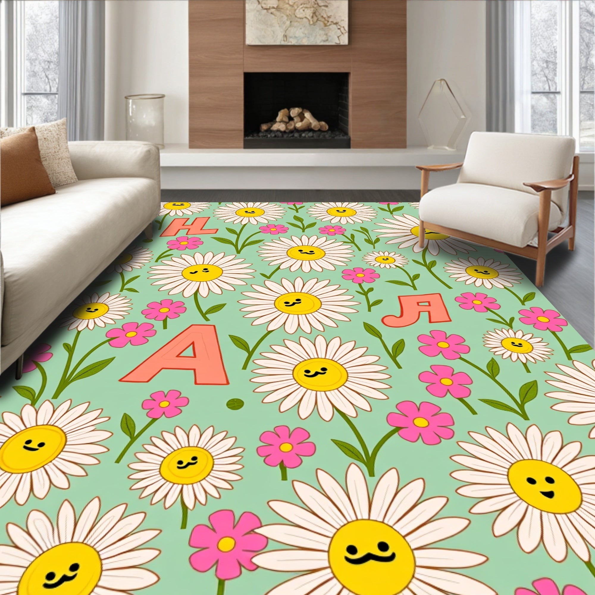 Cheerful Daisy Field with Pink Accents Rug