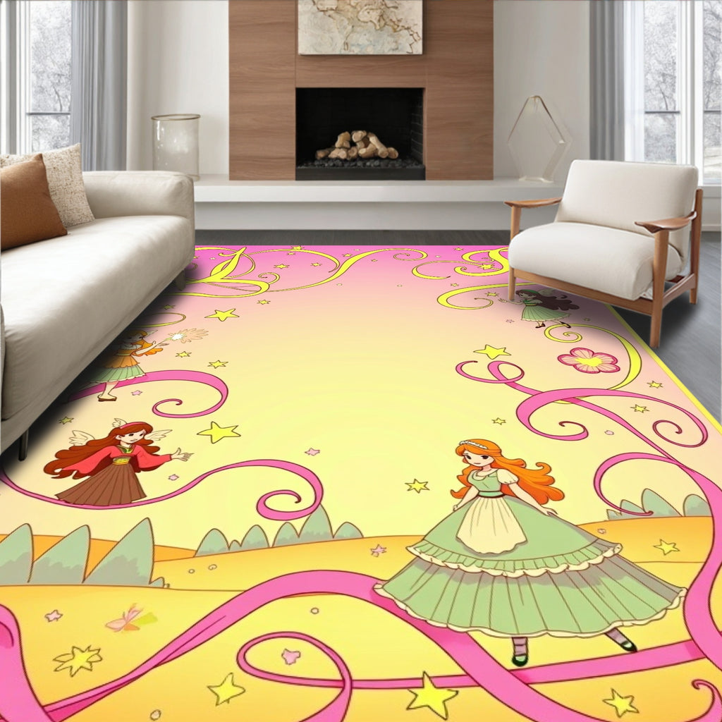 Whimsical Fairies Pink Yellow Swirls Rug