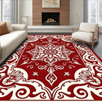 Crimson Cream Mandala Floral Medallion Rug
