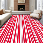 Bold Red and White Vertical Stripe Rug