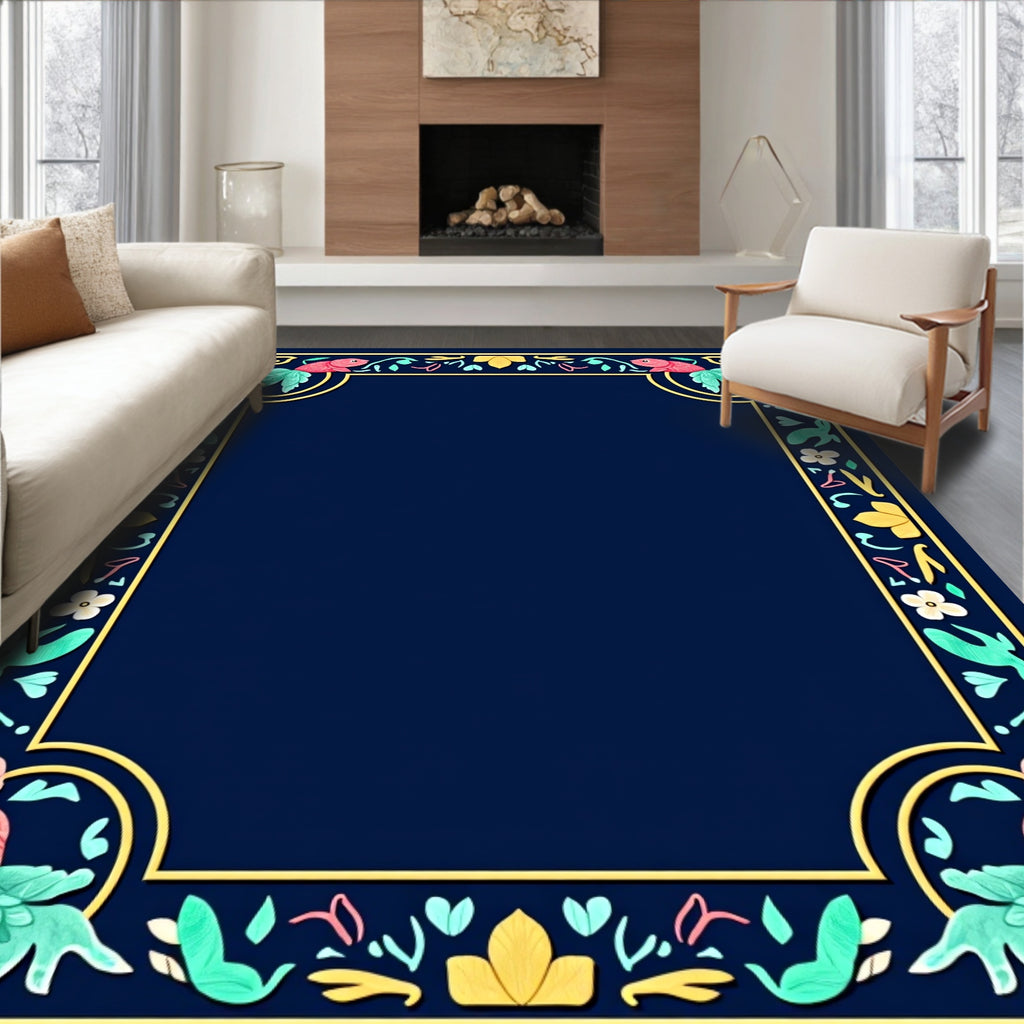 Coral Fish Teal Foliage Border Rug