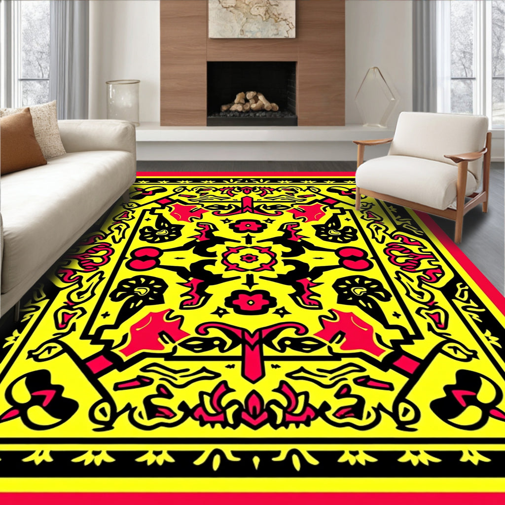 Bold Yellow Red Abstract Garden Rug