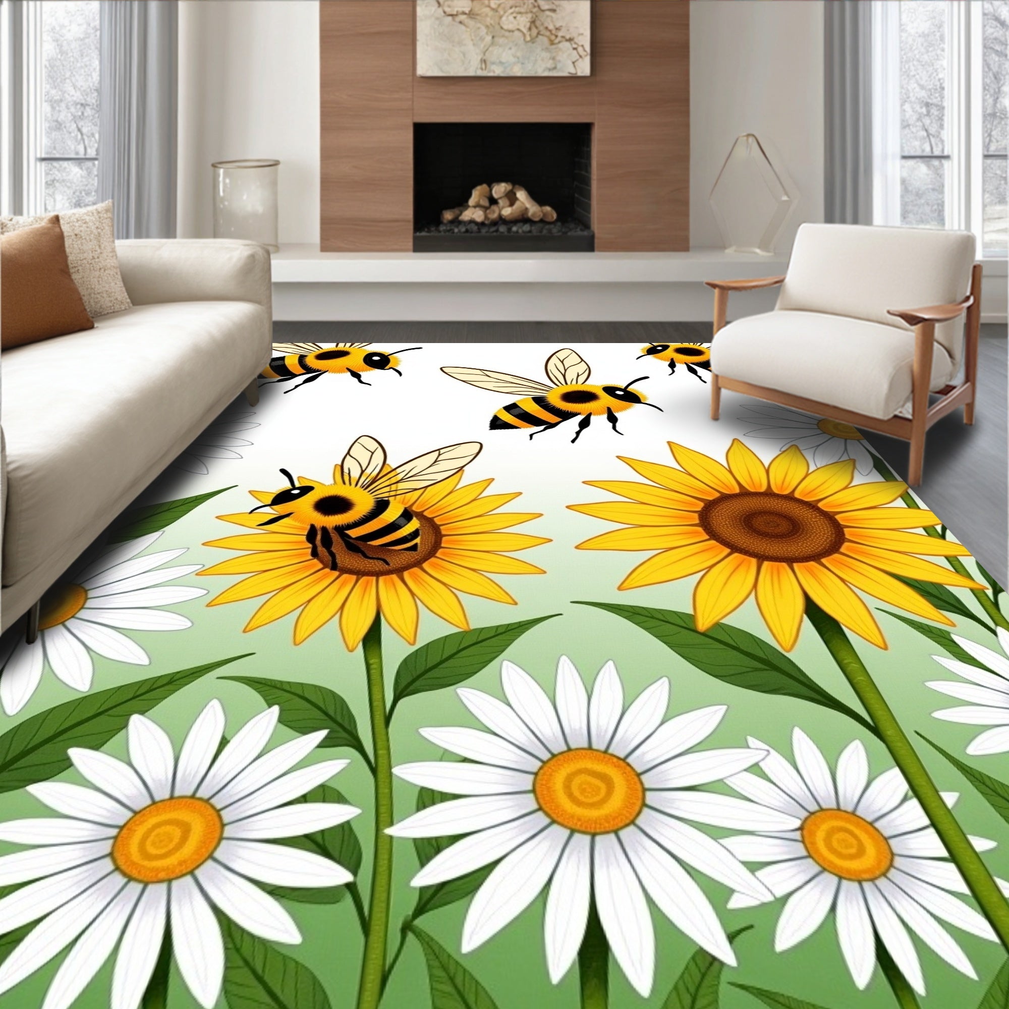 Yellow Daisy Bee Garden Rug