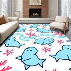 Cute Blue Seals Coral Sea Waves Rug