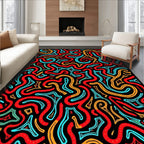 Vibrant Red Aqua Swirl Maze Rug