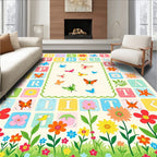 Whimsical Garden Butterflies Alphabet Blocks Rug