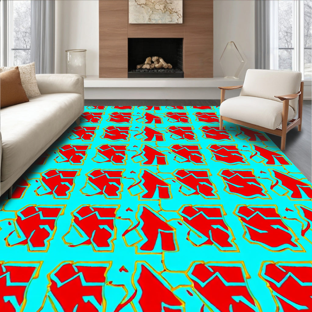 Red Abstract Geometric Tiles Rug