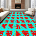 Red Abstract Geometric Tiles Rug