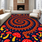 Red Mushroom Spiral Art Rug