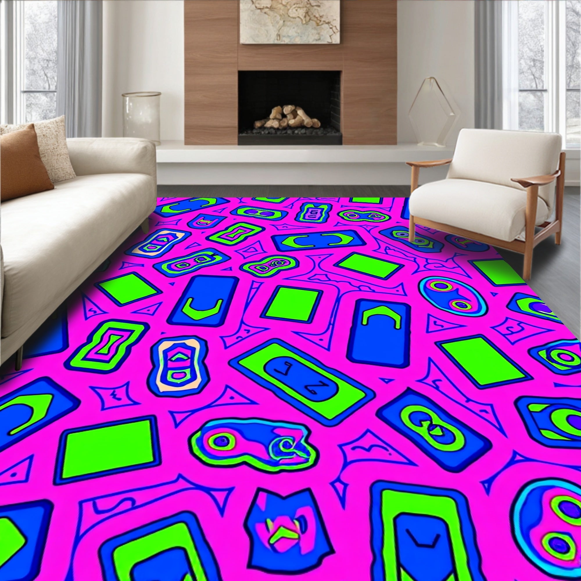 Vibrant Pink Neon Geometric Funky Rug