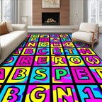 Vibrant Multicolor Bold Letter Collage Rug