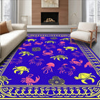 Blue Yellow Sea Creatures Scallop Border Rug