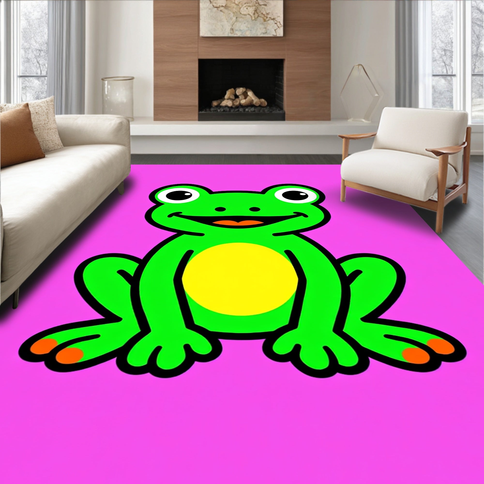 Whimsical Green Frog Yellow Belly Rug
