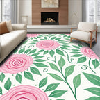 Pink Rose Garden Leafy Branch Rug