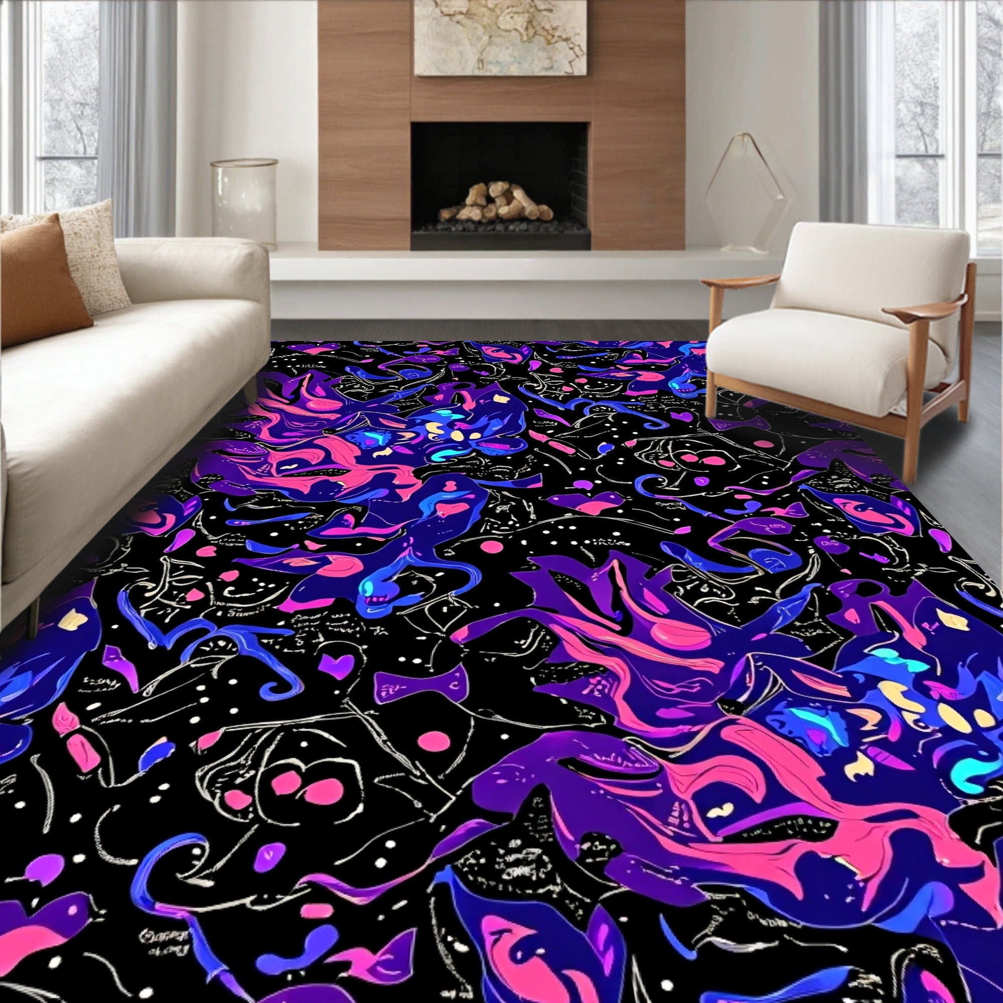 Abstract Purple Pink Swirl Nebula Rug