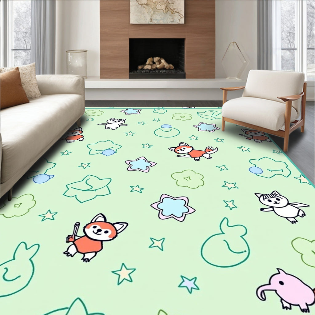 Whimsical Fox and Flower Scatter Rug