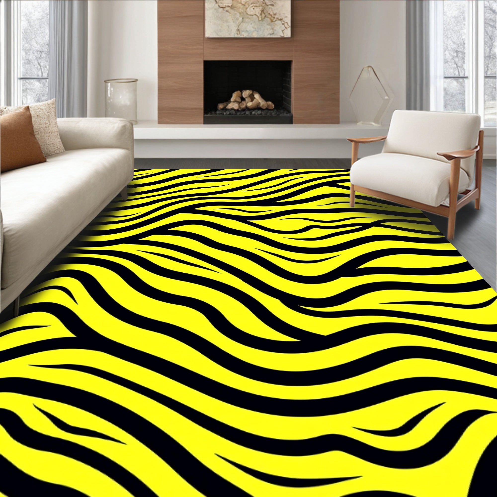 Yellow Black Wild Stripes Rug