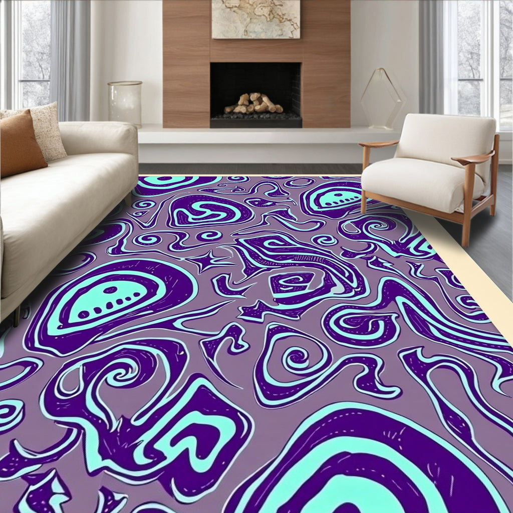 Purple Aqua Organic Swirls Rug