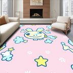 Kitsch Bunny Clouds Stars Pink Background Rug