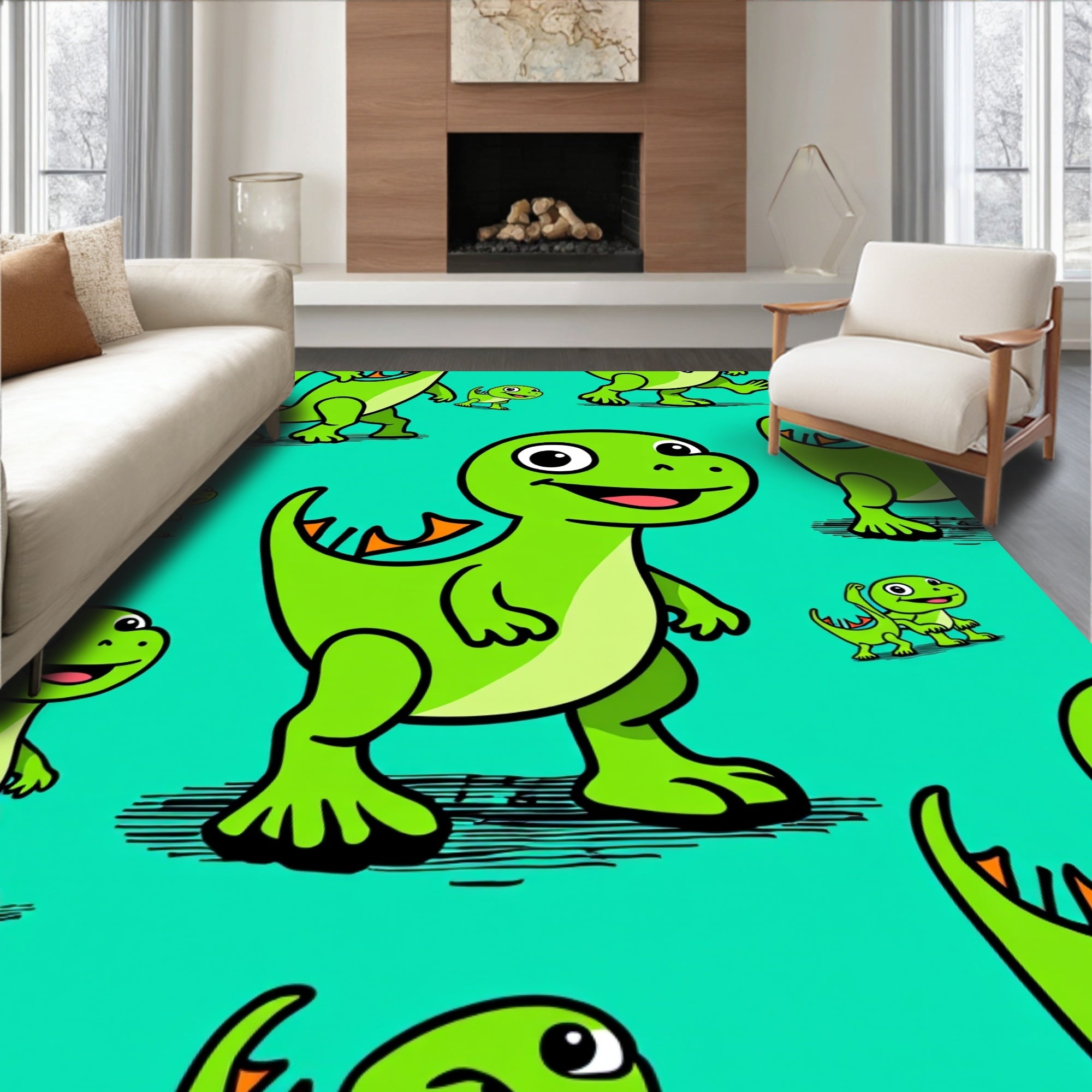 Cute Green Dinosaur Repeat Rug