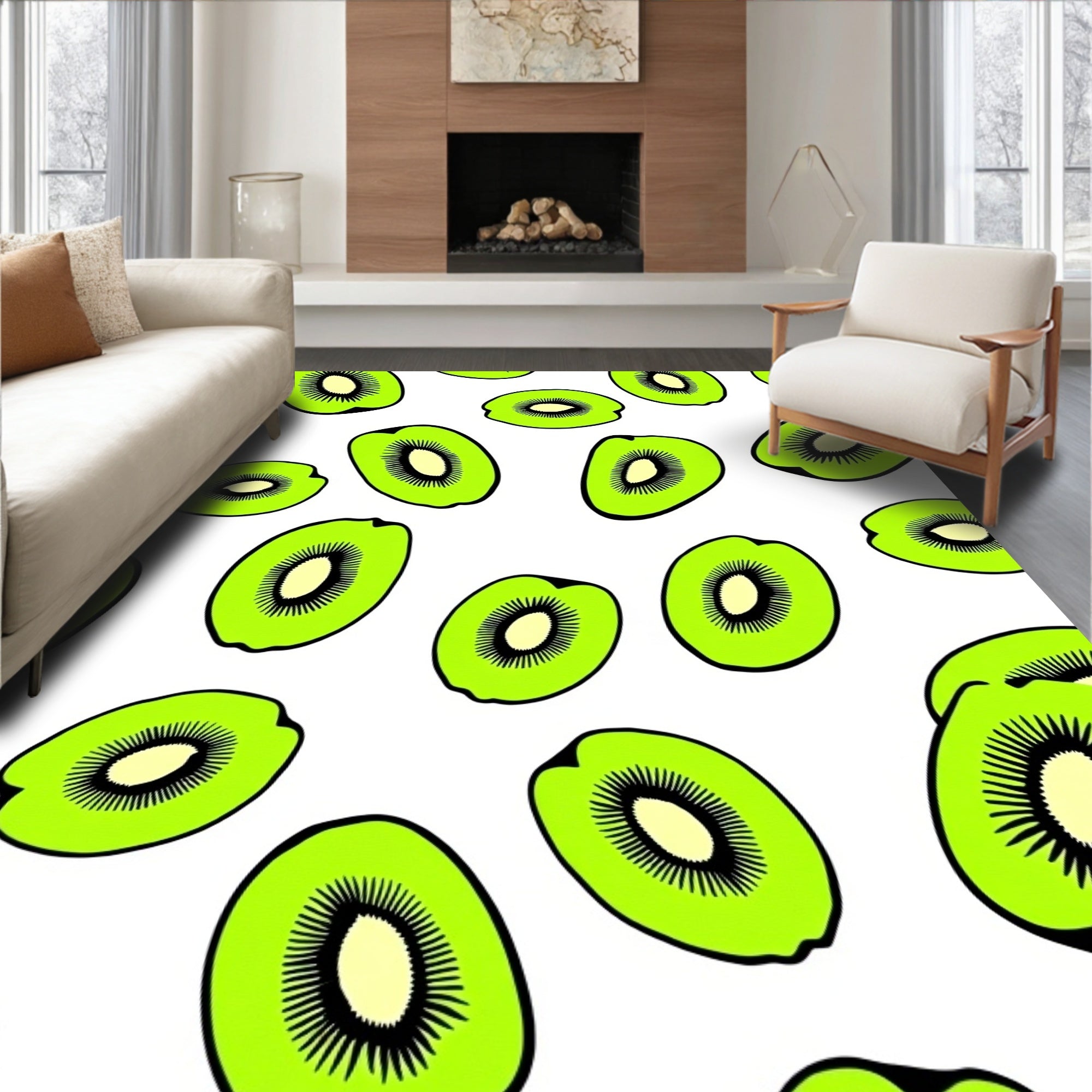 Vibrant Green Kiwi Slices Rug