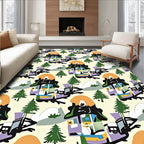 Whimsical Orange Black Tree Landscape Rug