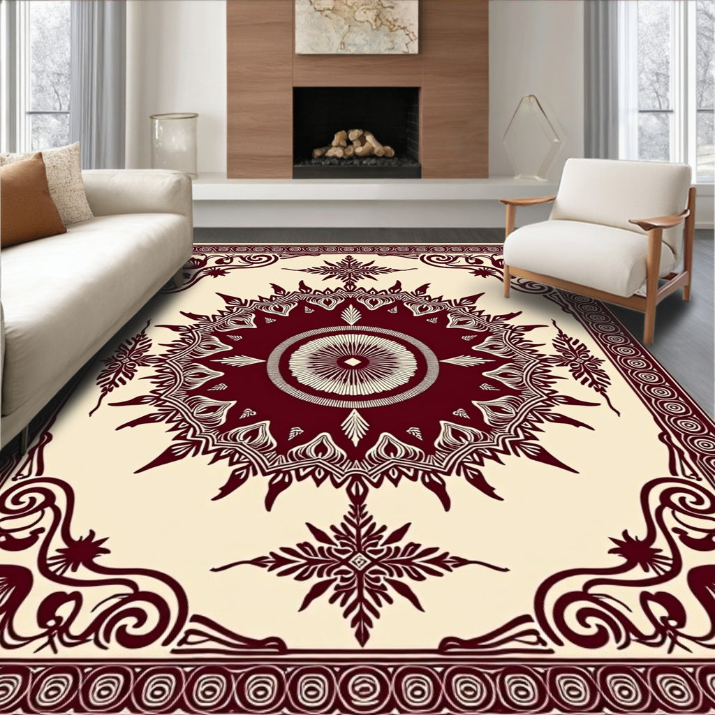 Crimson Vintage Medallion Border Rug