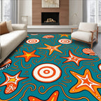 Oceanic Starfish Shell Swirls Orange Teal Rug