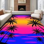 Retro Sunset Palm Trees Beach Rug