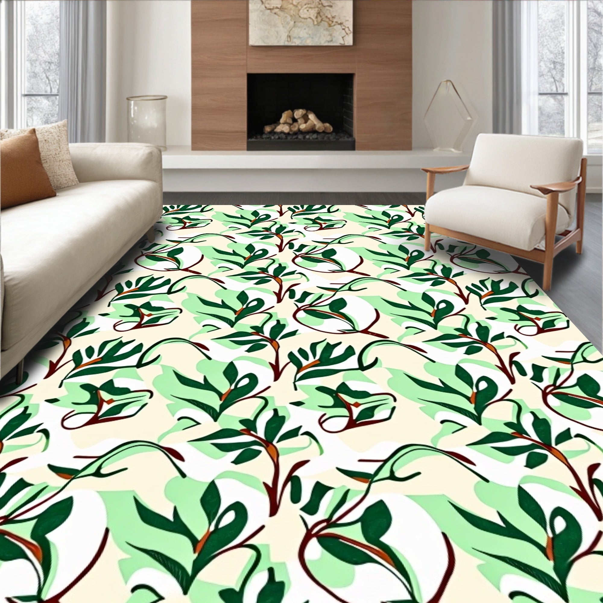 Green Leafy Botanical Background Rug