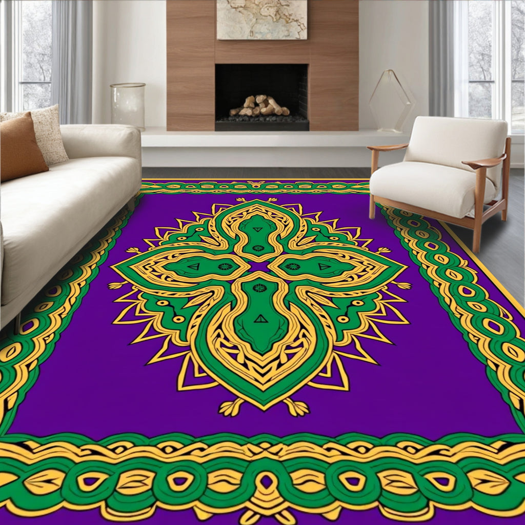 Vibrant Purple Gold Green Medallion Rug