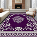 Deep Purple White Floral Mandala Border Rug