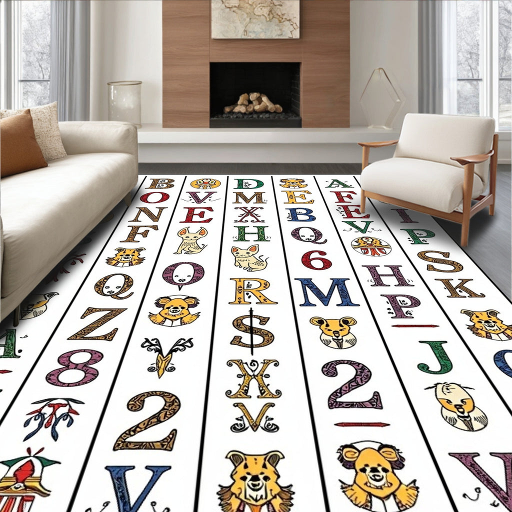 Whimsical Alphabet Creatures And Symbols Rug
