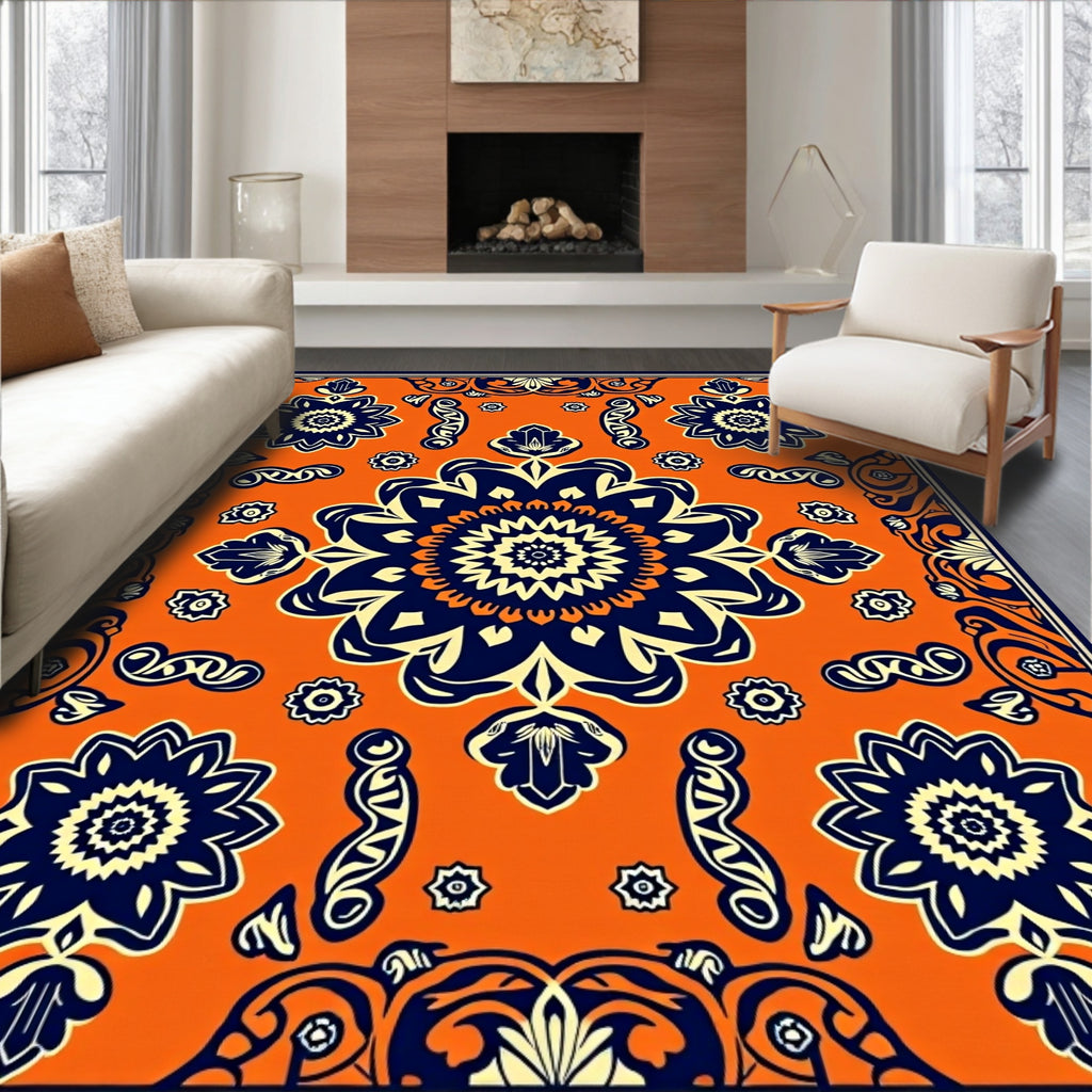 Vibrant Orange Floral Medallion Rug