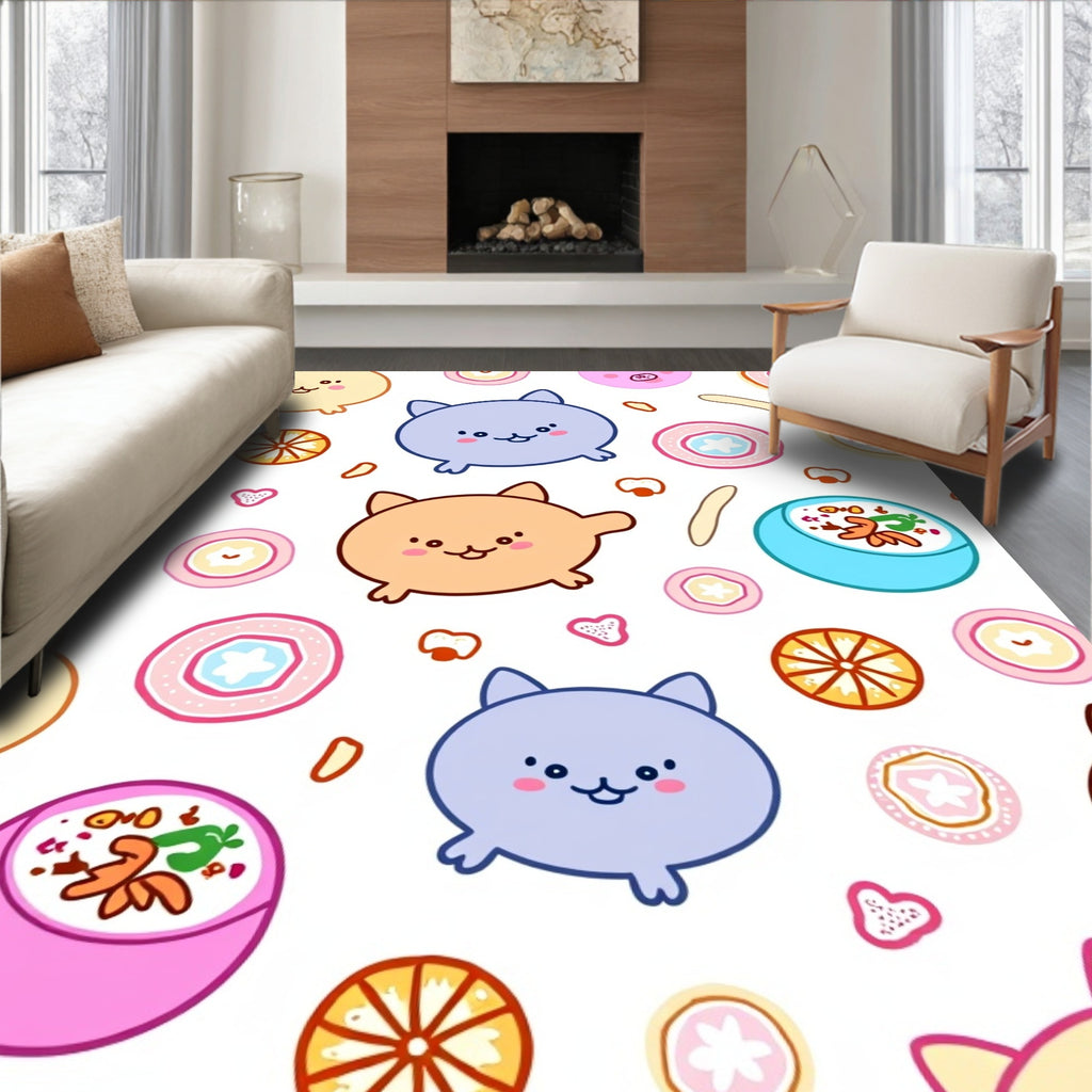 Kawaii Kitty Foody Collage Rug