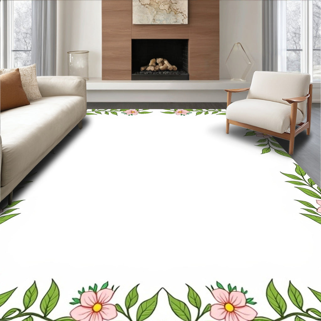 Blush Pink Floral Vine Border Rug