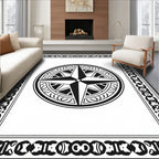 Monochromatic Black Compass Rose Border Rug