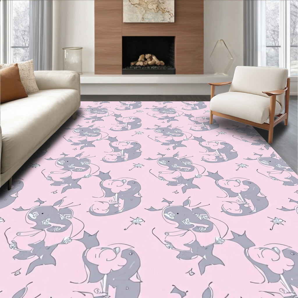 Charming Pink Elephant Whimsical Repeat Rug