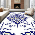 Elegant Navy Yellow Scrollwork Medallion Rug
