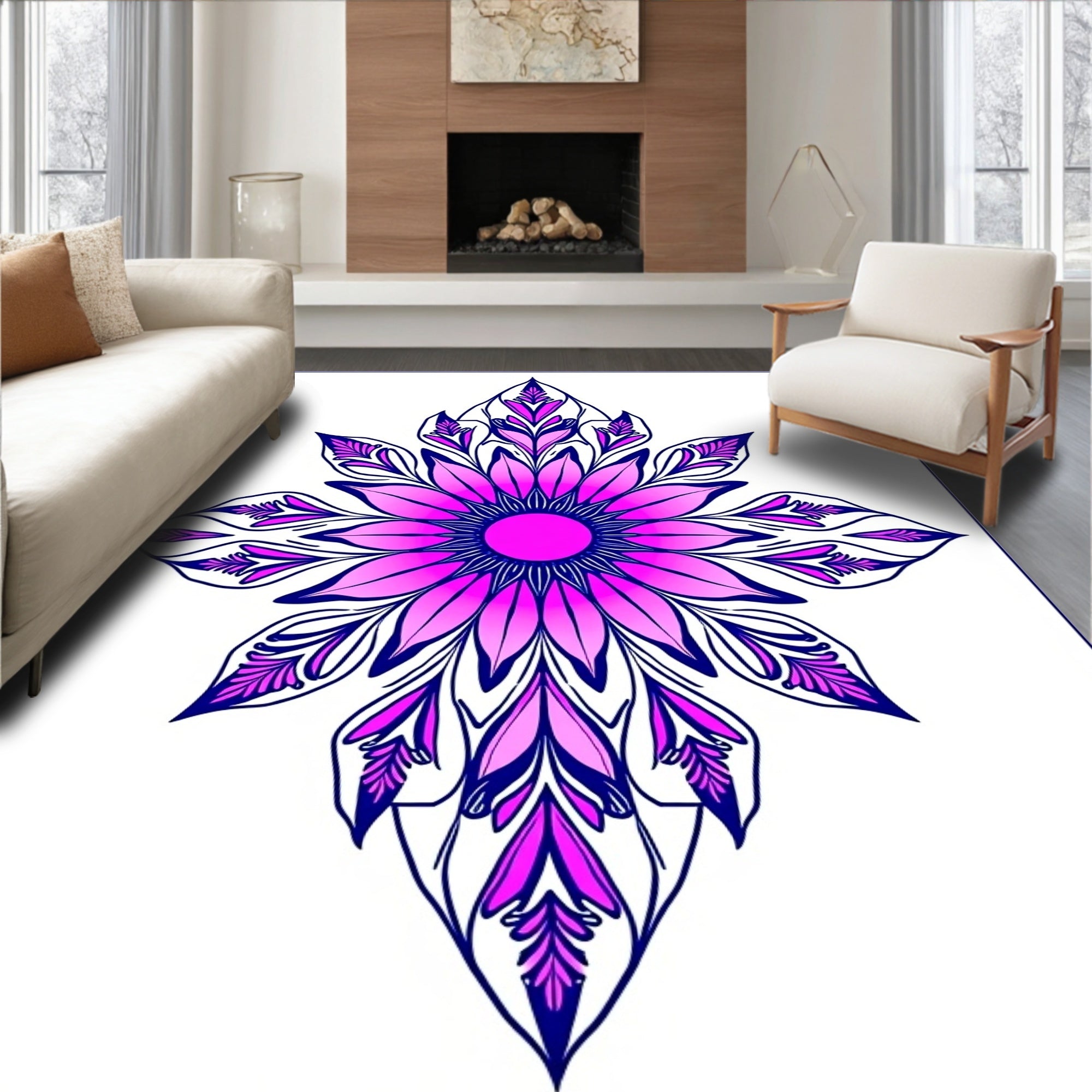 Vibrant Magenta Floral Medallion Rug