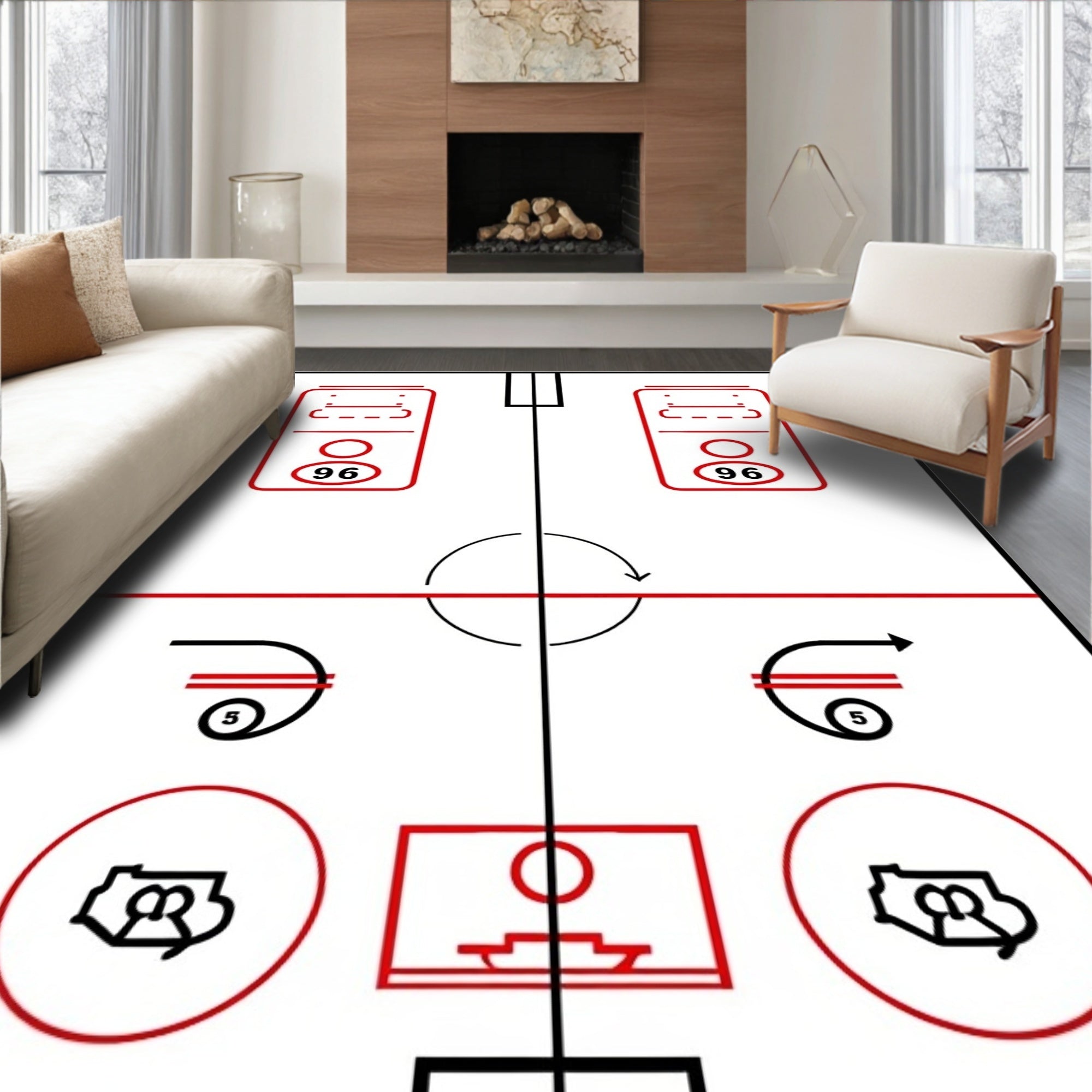 Minimalist Ice Hockey Arena Lines Rug