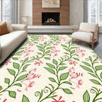 Delicate Pink Blossoms Green Vines Rug