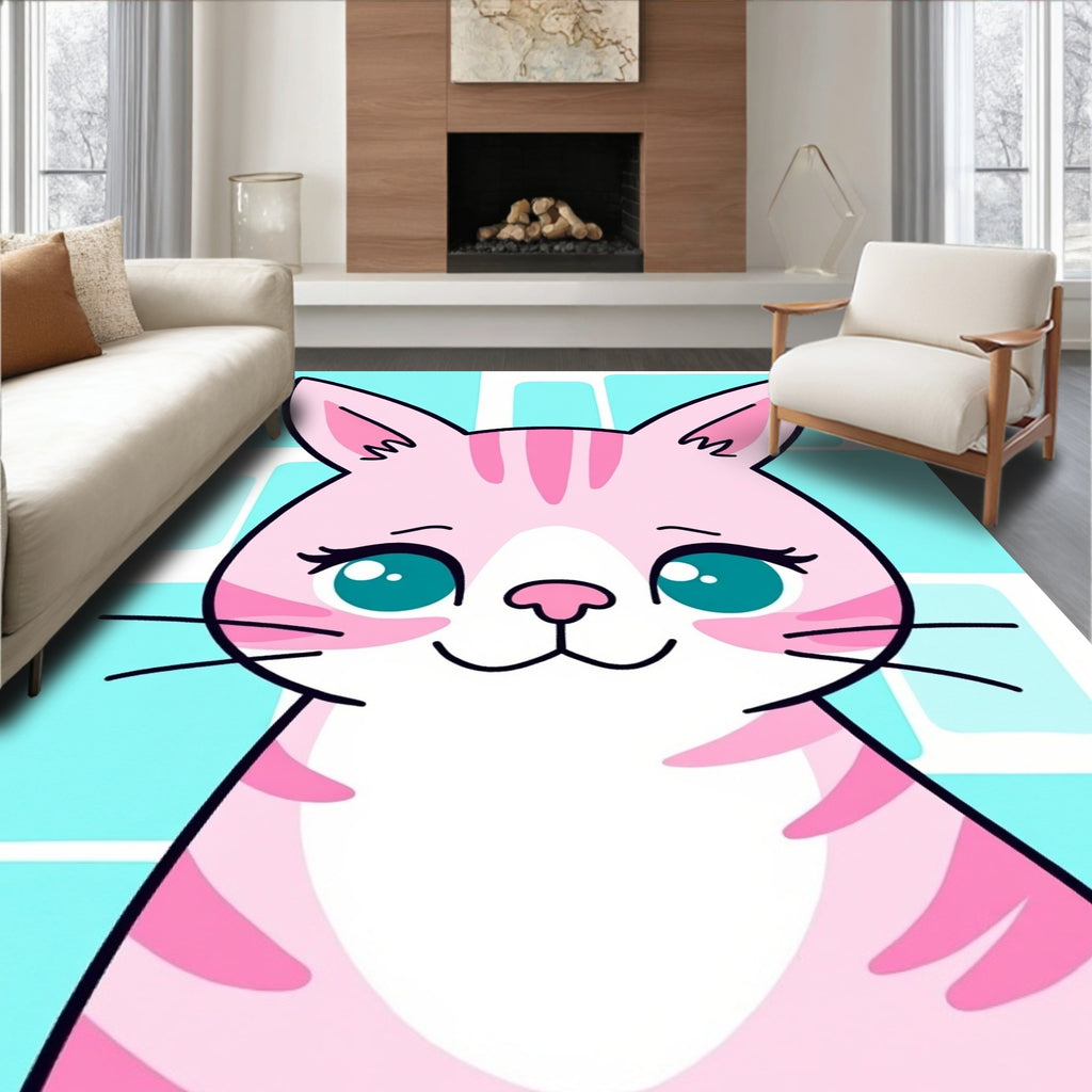 Pink Cat With Teal Eyes Rug