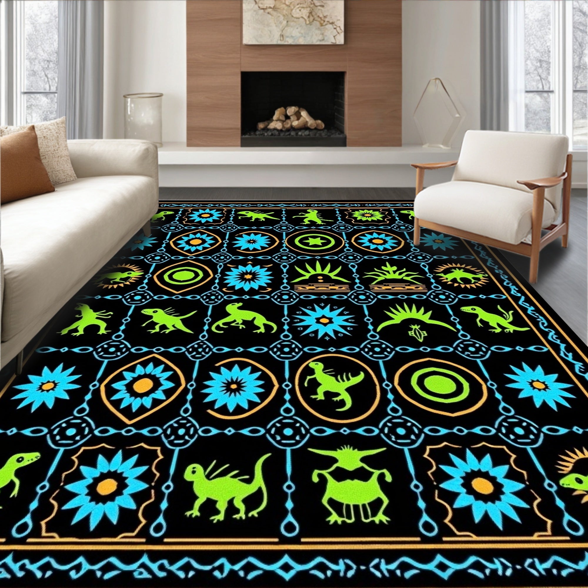 Retro Alien Dinosaur Starburst Rug
