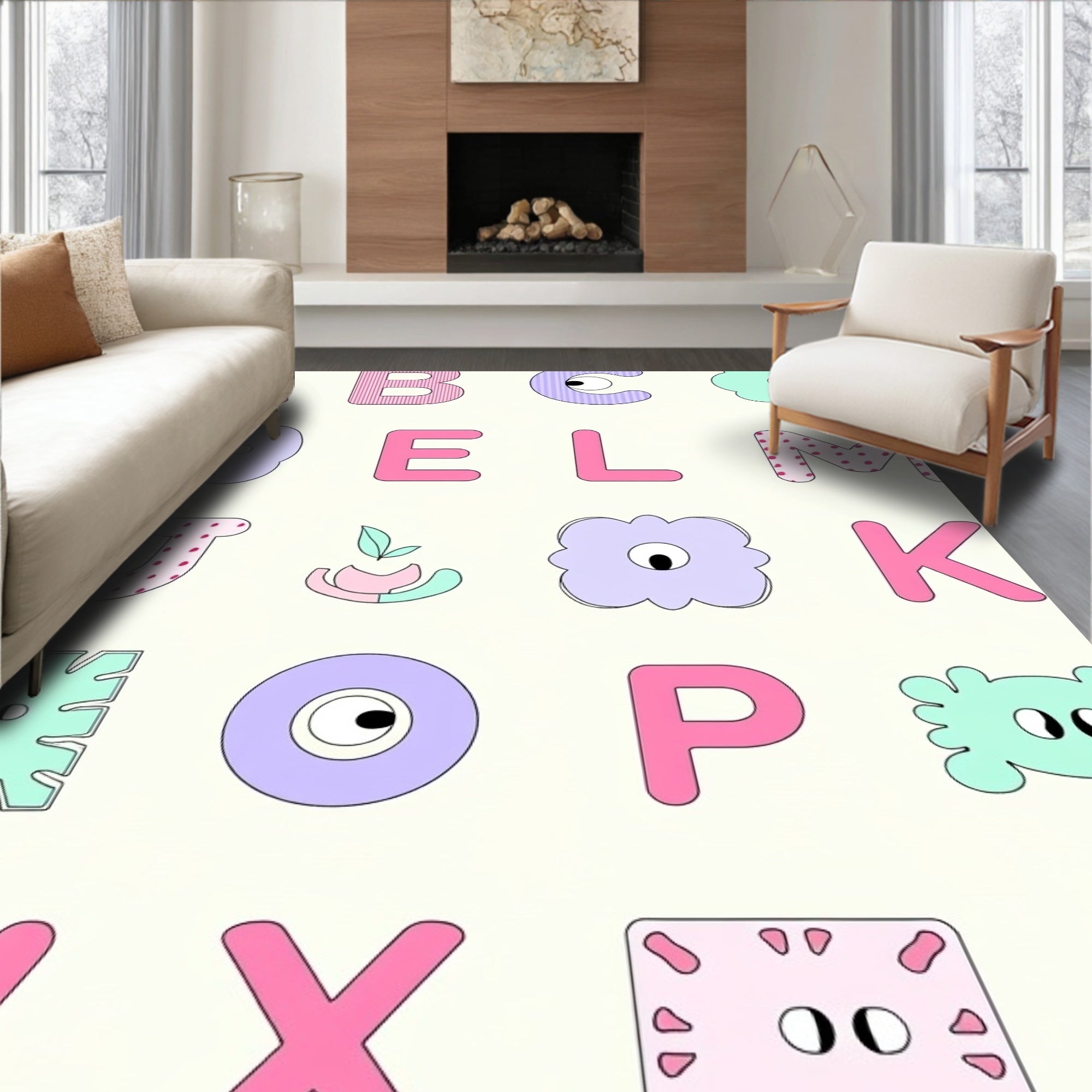 Playful Alphabet Monster Cartoon Rug