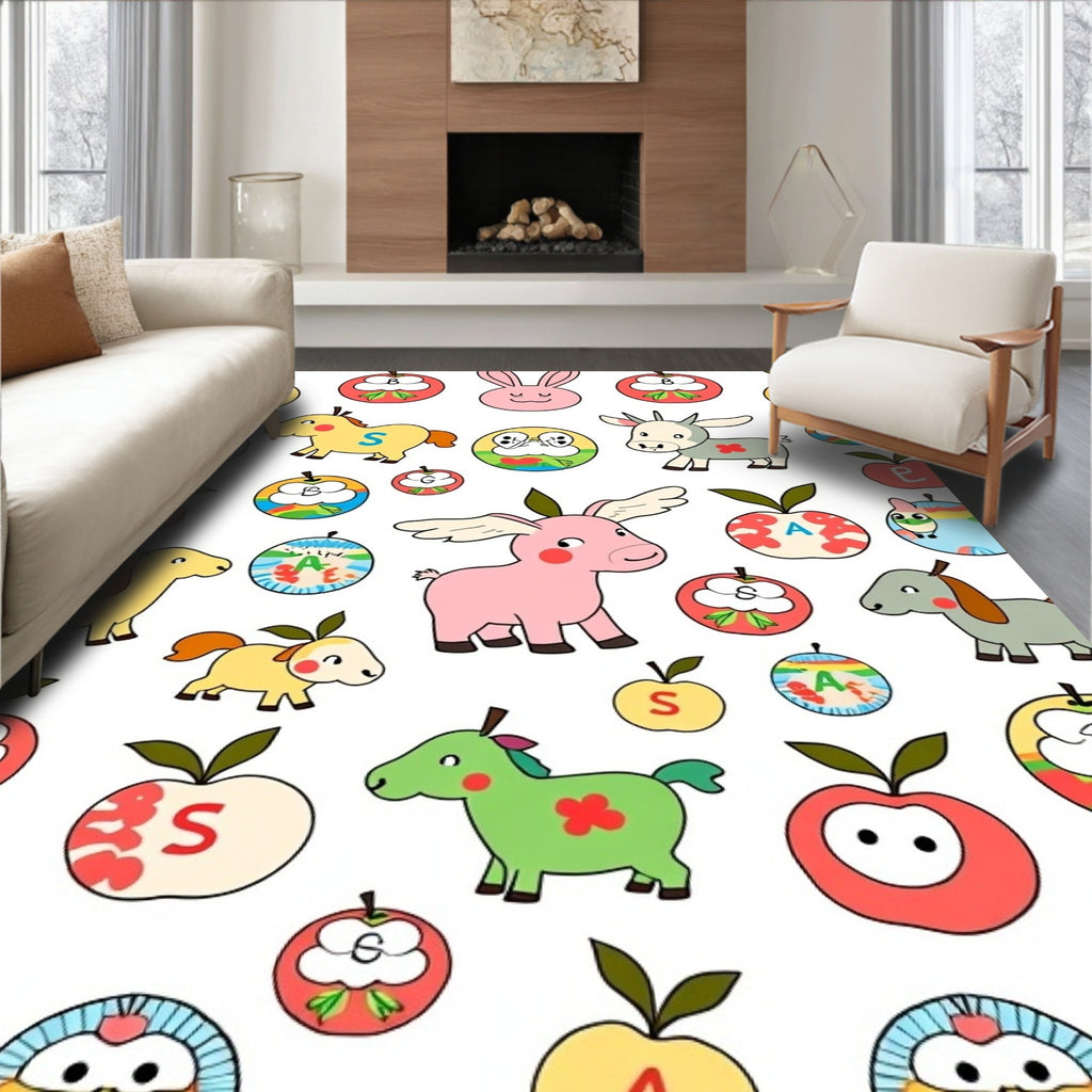 Whimsical Alphabet Animals Apple Medley Rug