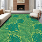 Vibrant Teal Palm Frond Botanical Rug