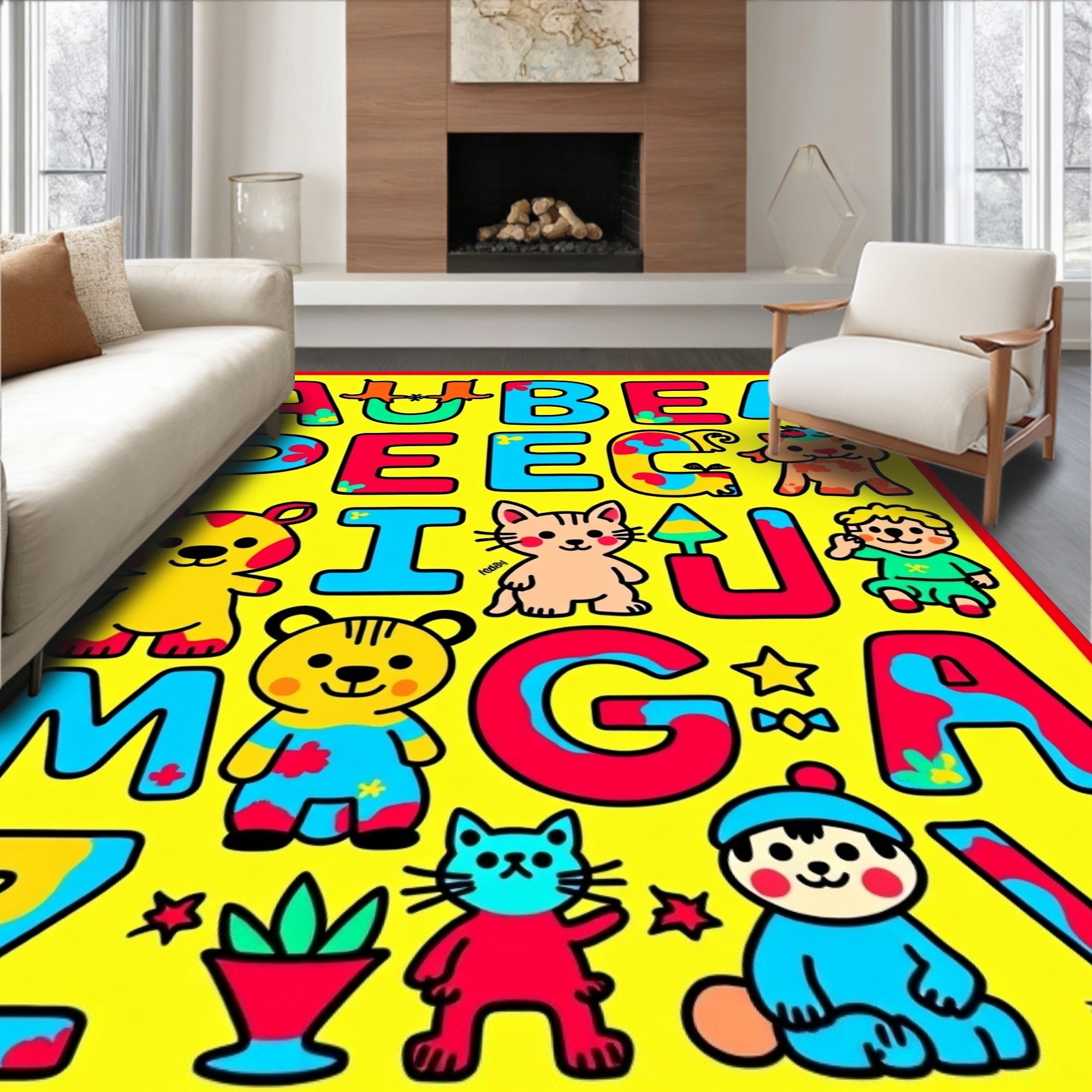 Red Blue Yellow Alphabet Animals Rug