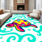 Bright Yellow Pink Sea Turtle Swirls Rug