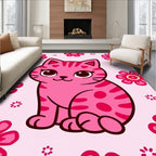 Pink Kawaii Cat Floral Garden Rug